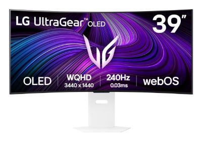 Monitor, LG, 39GX90SA-W, 39", Gaming/Curved/21 : 9, Swivel, Height adjustable, Tilt, Matte, Panel OLED, 3440x1440, 21:9, 240Hz, 0.03 ms, Speakers, Colour White