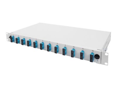 Fiber Optic Splice Box Front Panel, quick lock, 12x SC DX, 1U, DN-96200-QL, Grey