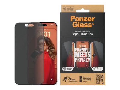 Screen protector, Apple, iPhone 15 Pro, Glass, Black, Ultra-Wide Fit w. EasyAligner