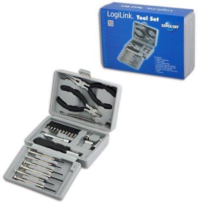 Tool Set, 25pcs, Incl. transport boxThe set includes6x micro screwdrivers1x micro cutter1x mini telephone plier1x bit screwdriver with extension10x bits (PH1, PH2, PZ1, PZ2, PZ5, PZ6, T10, T15, T20, adaptor)4x socket wrench (5mm, 6mm, 8mm, 10mm)1x tweezersBarcode: 4052792012491