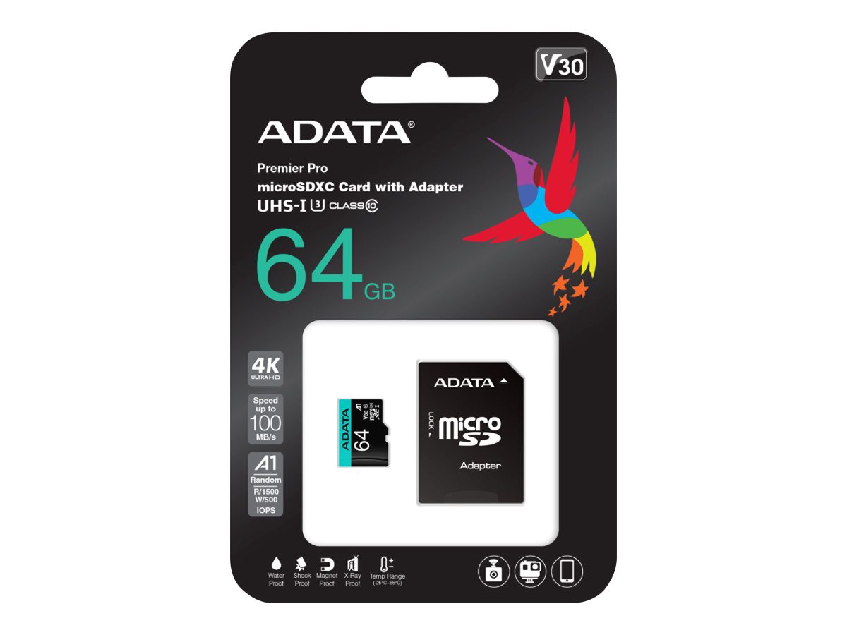 Premier Pro UHS-I U3 V30S, 64 GB, MicroSDXC, Flash memory class 10, Adapter