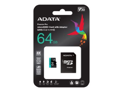 Premier Pro UHS-I U3 V30S, 64 GB, MicroSDXC, Flash memory class 10, Adapter