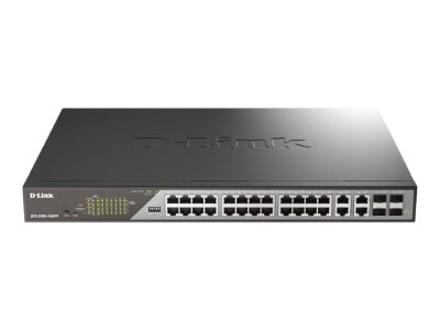 D-Link DSS-200G-28MPP/E 28-Port Gigabit Smart Managed PoE+ Switch, 24 PoE+ Ports (518 W) + 4 Combo SFP Ports, D-Link