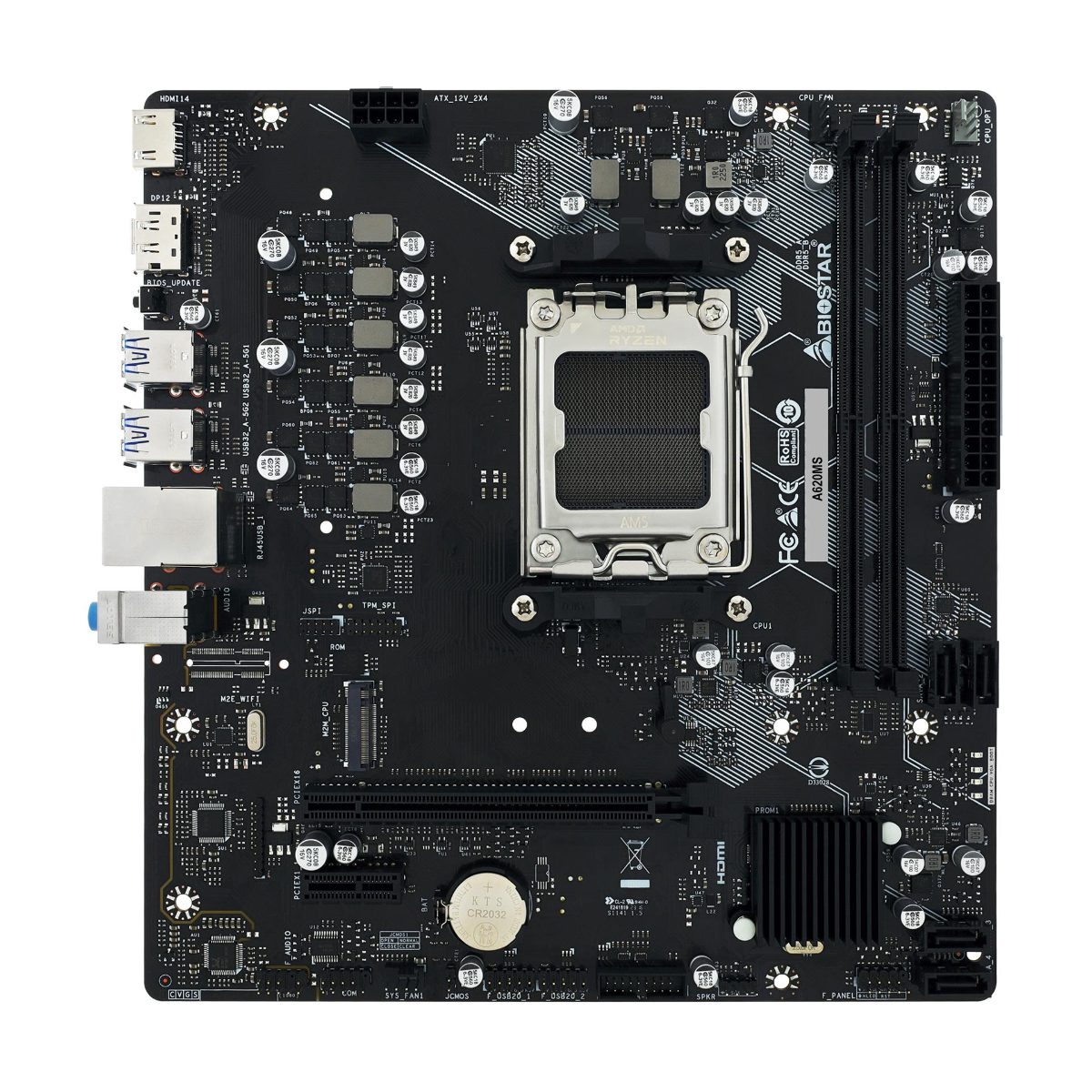 Mainboard, BIOSTAR, AMD A620, SAM5, Micro-ATX, Memory DDR5, Memory slots 2, A620MS