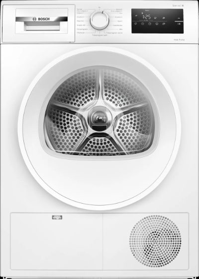 Bosch Dryer machine with heat pump, WTH85V0MSN, Energy efficiency class E, Front loading, 8 kg, LED, Depth 61 cm, White