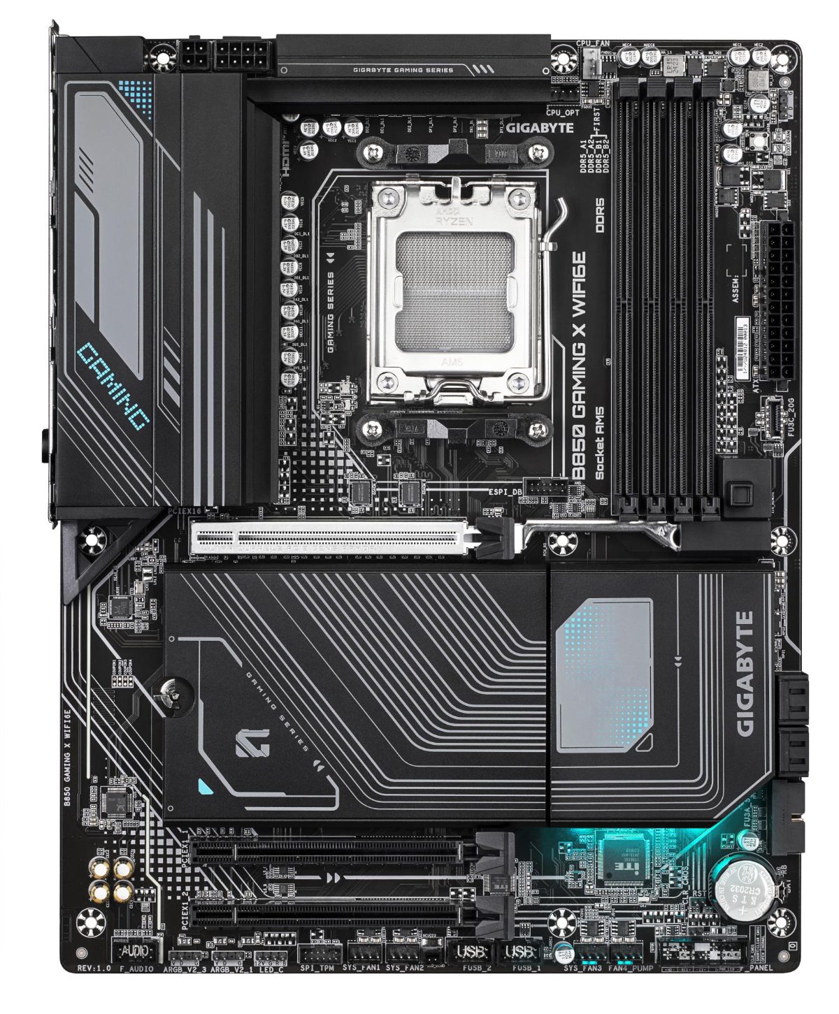 Gigabyte B850 GAMING X WIFI6E, Processor family AMD, Processor socket AM5, DDR5, Supported hard disk drive interfaces SATA, M.2, Number of SATA connectors 4