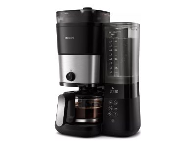 PHILIPS All-in-1 Brew Kafijas aparāts ar pilienu filtru un dzirnaviņām, melns un sudraba