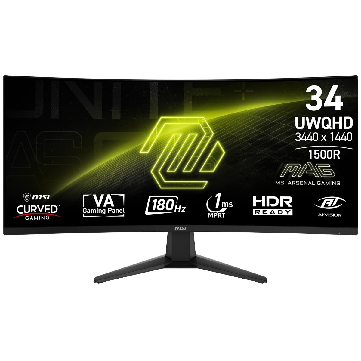 LCD Monitor, MSI, MAG 346CQ, 34", Gaming/Curved, Panel VA, 3440x1440, 16:9, 180 Hz, 1 ms, MAG346CQ