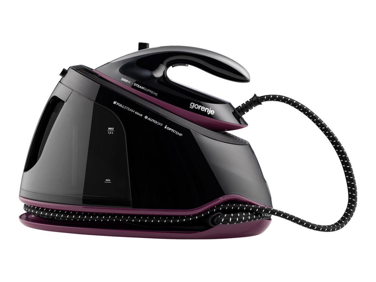 Gorenje Ironing system, SGD3000BKV, 3000 W, 1.5 L, 8 bar, Auto power off, Vertical steam function, Calc-clean function, Black/Purple