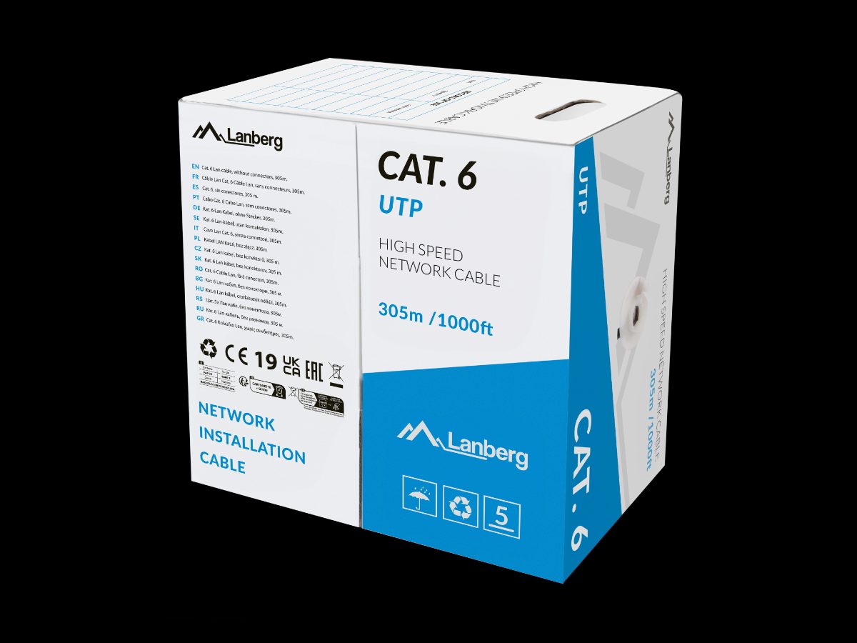 Lanberg Lan Cable Cat.6 UTP 305M Solid CU LSZH Grey CPR+ Fluke Passed, Lanberg