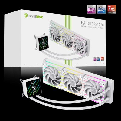 Gamemax CPU Liquid Cooler, HAILSTORM 360 LCD WH, White