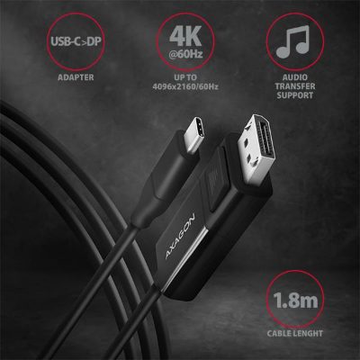 AXAGON Active cable, USB-C to DisplayPort, 1.8 m