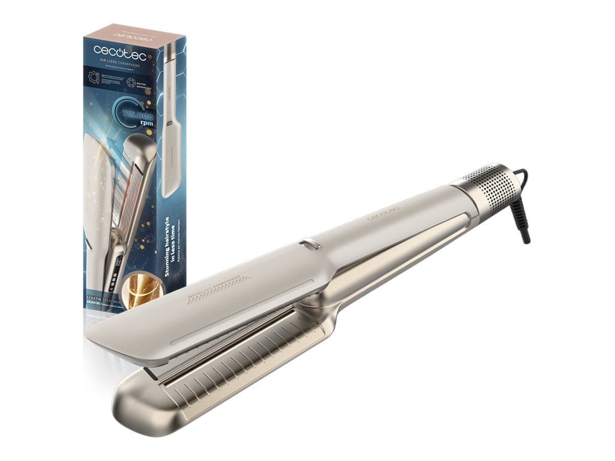 Cecotec Hair Straightener, Air Lisse Champagne, Ceramic heating system, Ionic function, Temperature (max) 230 °C, Temperature (min) 100 °C, Number of heating levels 3, 1600 W, Champagne