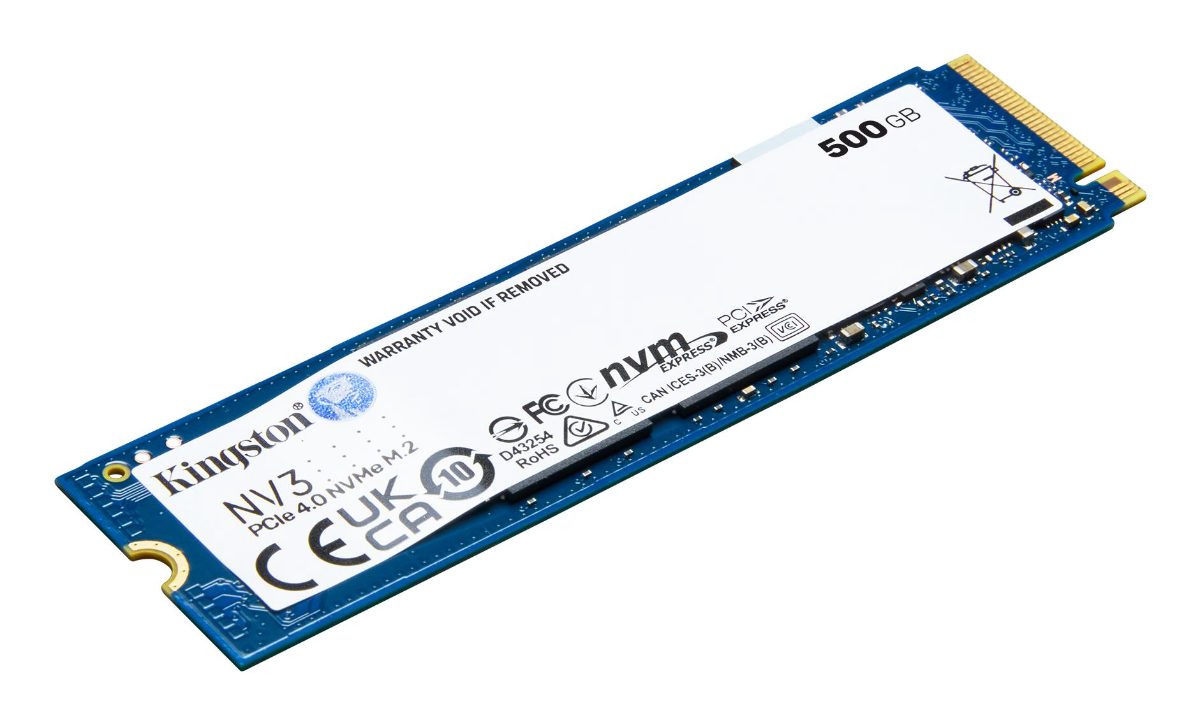 Kingston SSD, NV3, 500 GB, SSD form factor M.2 2280, Solid-state drive interface PCIe NVMe Gen 4.0 (x4), Read speed 5000 MB/s, Write speed 3000 MB/s