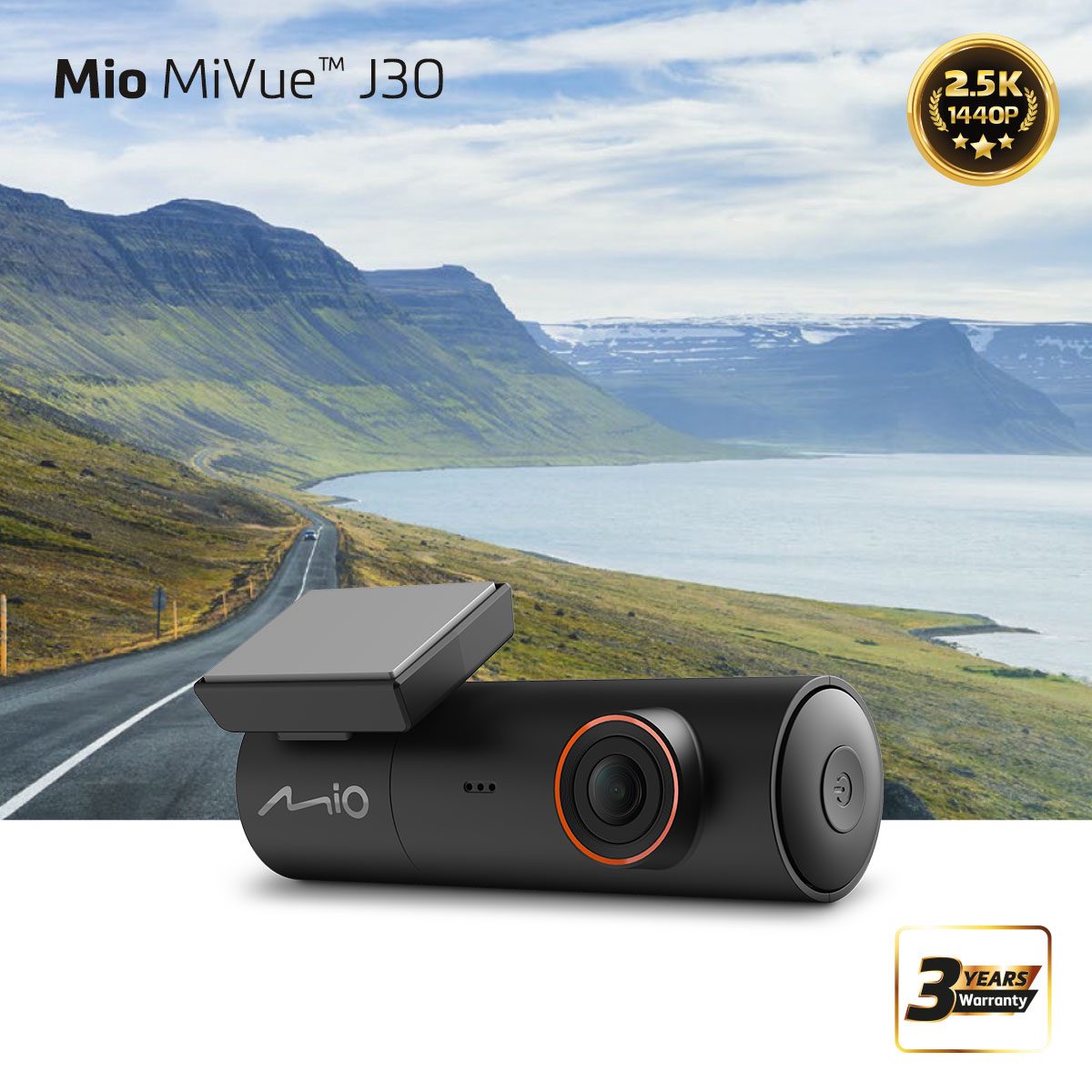 MIO MiVue J30 Dash Cam, Mio, Wi-Fi, 1440P recording; Superb picture quality 4M Sensor; Super Capacitor, Integrated Wi-Fi, 140° wide angle view, 3-Axis G-Sensor