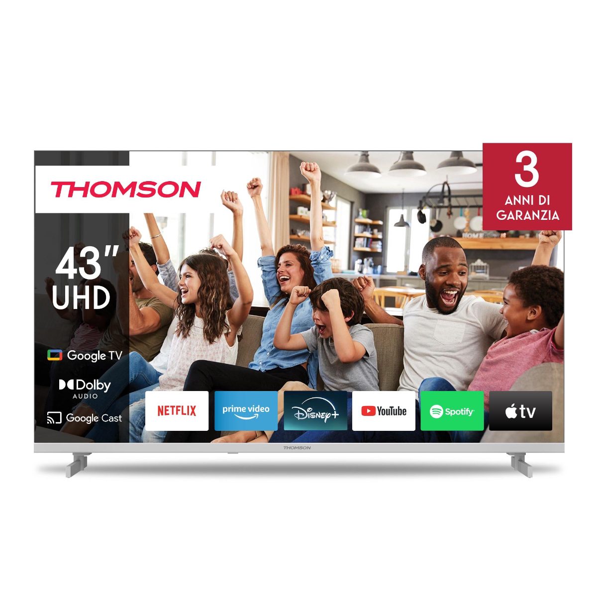 TV Set, THOMSON, 43", 4K/Smart, QLED, 3840x2160, Google TV, White, 43UG4S14W