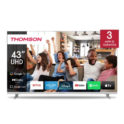 TV Set, THOMSON, 43", 4K/Smart, QLED, 3840x2160, Google TV, White, 43UG4S14W