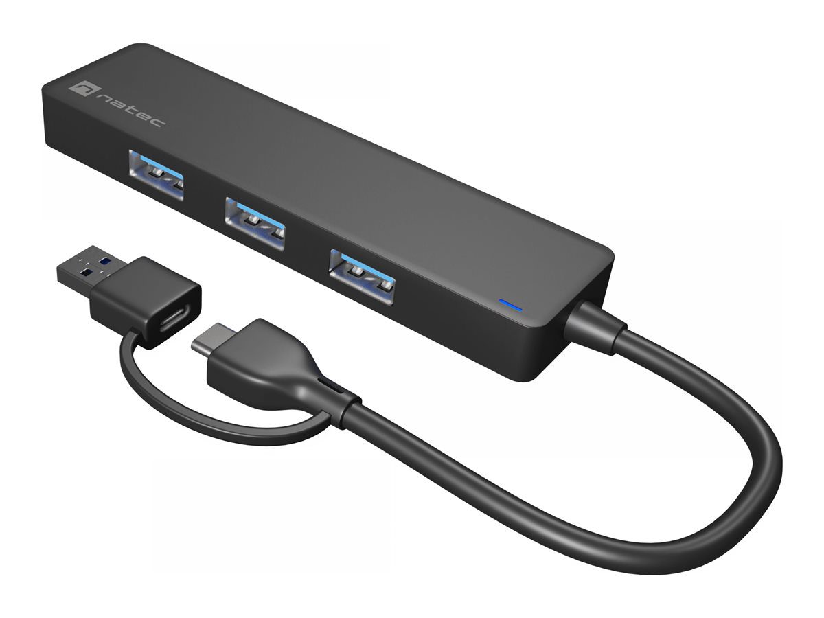Natec USB 3.0 HUB, Mayfly, 4-Port, Black, Natec, USB 3.0 HUB, Mayfly, 4-Port, Moth NHU-1342, Black, 0.15 m