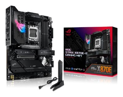 Asus ROG STRIX X870E-E GAMING WIFI, Processor family AMD, Processor socket AM5, DDR5, Supported hard disk drive interfaces SATA, M.2, Number of SATA connectors 4