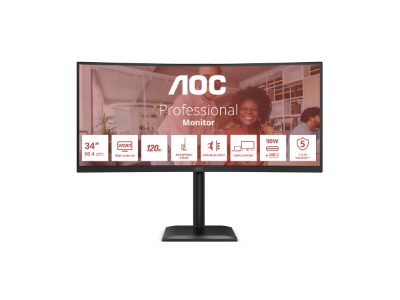 CU34E4CV, 34 ", VA, 21:9, 120 Hz, 4 ms, 3440 x 1440 pixels, HDMI ports quantity 2, Black