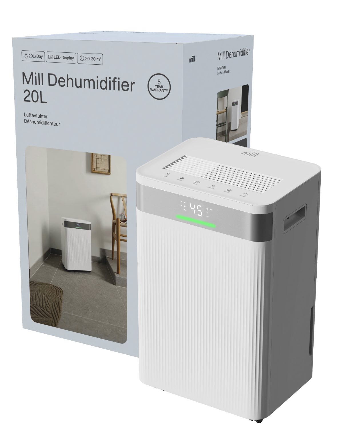 Dehumidifier, MDH20, Suitable for rooms up to 20-30 m², Water tank capacity 4 L, White