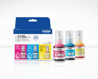 Brother BTD100CLVAL, Multipack Ink Bottles, Magenta, Cyan, Yellow