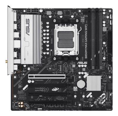Asus B850M MAX GAMING WIFI, Processor family AMD, Processor socket AM5, DDR5, Supported hard disk drive interfaces SATA, M.2, Number of SATA connectors 4