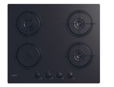 Candy Hob, CVW6BB, Gas on glass, Number of burners/cooking zones 4, Knobs, Black