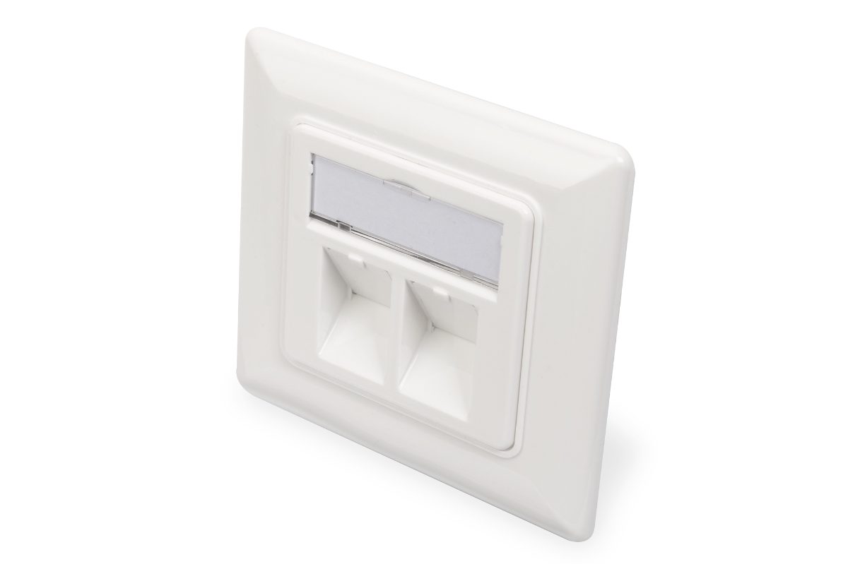 Wallplate for Keystone Modules, German type, middle plate 50x50 mm, frame 80x80 mm, DN-93801-1