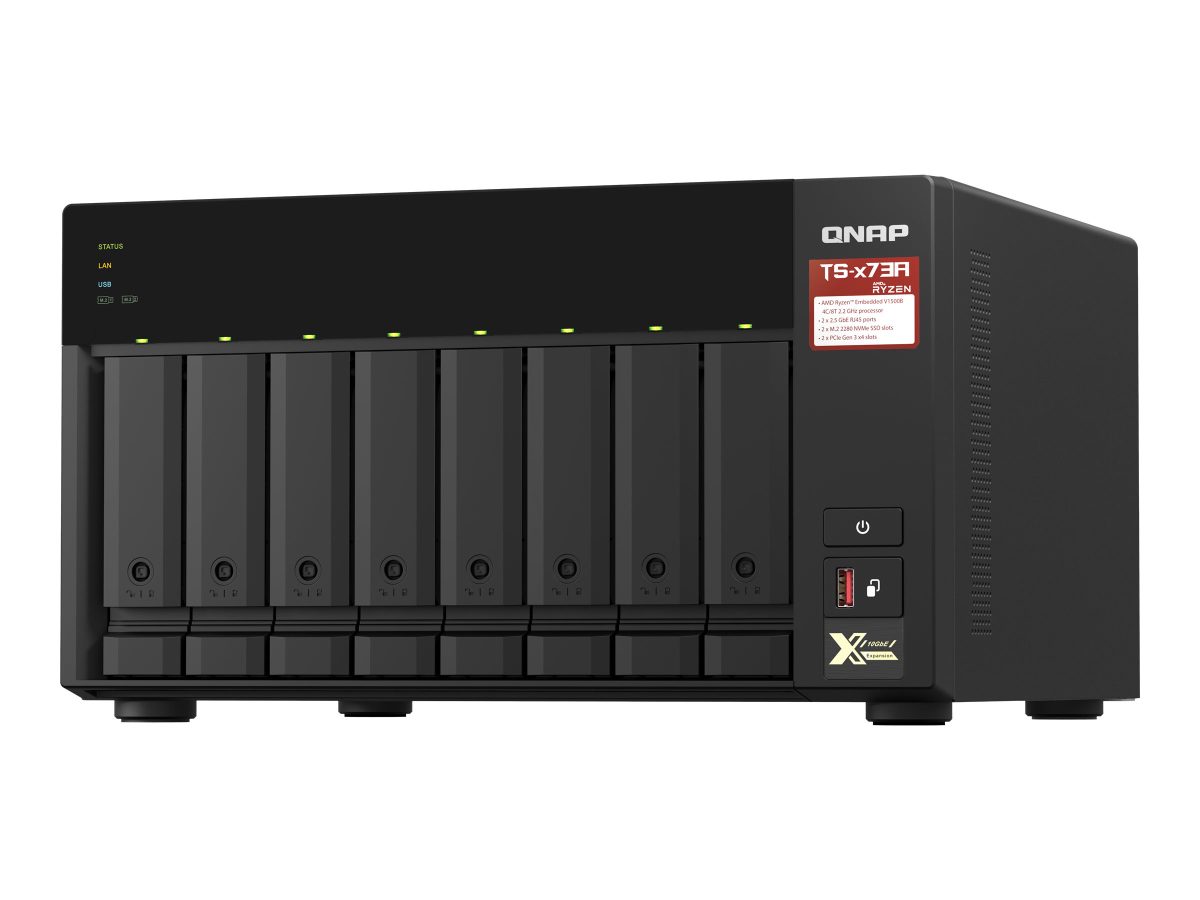 8-Bay QTS and QuTS hero NAS, TS-873A-8G, Up to 8 HDD/SSD Hot-Swap, AMD Ryzen, Ryzen V1500B Quad-Core, Processor frequency 2.2 GHz, 8 GB, DDR4