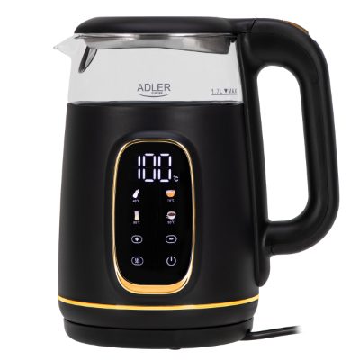 Adler Kettle with LED Display, AD 1305, Electric, 2200 W, 1.7 L, Plastic, 360° rotational base, Black/Gold