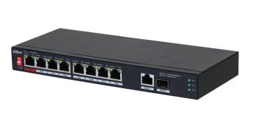 Switch, DAHUA, PFS3110-8ET1GT1GF-96, Desktop/pedestal, 8x10Base-T / 100Base-TX, 1x10Base-T / 100Base-TX / 1000Base-T, 2x1000Base-T, PoE ports 8, 96 Watts, DH-PFS3110-8ET1GT1GF-96