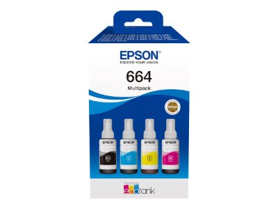 Epson 664 EcoTank 4-colour multipack, Epson C13T66464A, 664 EcoTank 4-colour multipack, Ink tank, Black, yellow, cyan, magenta