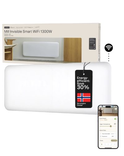 Mill Invisible Smart WiFi Heater, PA1300WIFI4, Panel Heater, 1300 W, Suitable for rooms up to 15-19 m², White, IPX4