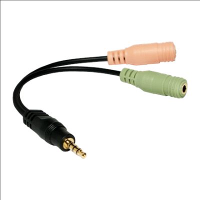 Audio jack adapter, 4-pin, 3.5 mm stereo male to 2x 3.5mm female, 0.15 m