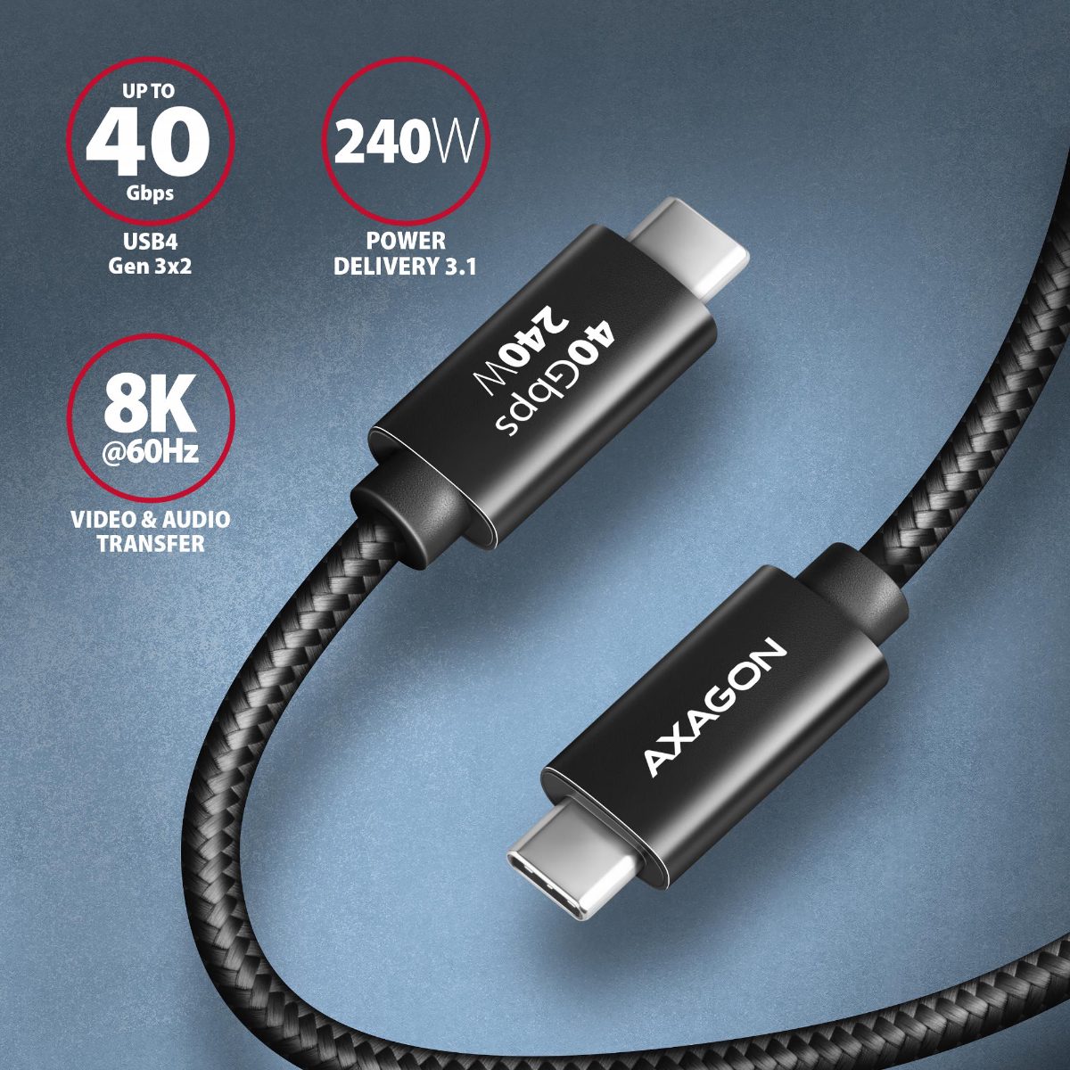 NewGEN+ USB-C to USB-C 4 Gen 3×2/240 W cable, 0.5 m, BUCM4X-CM05AB