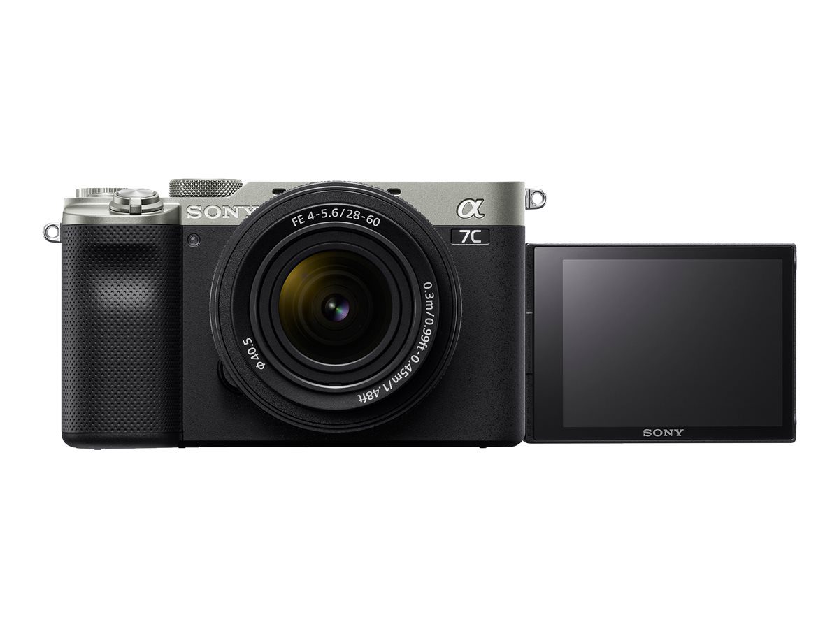 ILCE-7CL Sony Alpha A7C Full-frame Mirrorless Interchangeable Lens Camera with Sony FE 28-60mm F4-5.6 Zoom Lens, Silver, Sony, Full-frame Mirrorless Interchangeable Lens Camera with Sony FE 28-60mm F4-5.6 Zoom Lens, Alpha A7C, Mirrorless Camera body, 24.2 MP, ISO sensitivity (max) 102400, Display diagonal 3.0 ", Video recording, Wi-Fi, Fast Hybrid AF, Magnification 0.59 x, Viewfinder, CMOS, Silver