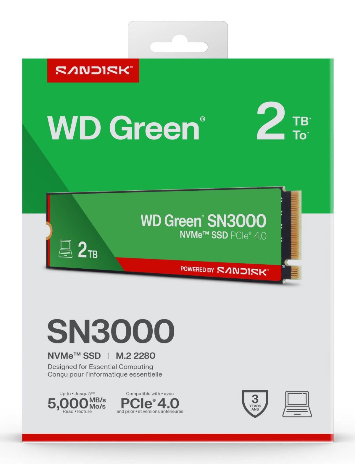 SSD, SANDISK, Read speed 5000 MB/s, Write speed 4200 MB/s, NVMe Yes, PCI Express 4.0, M.2, 2048 GB, POWERED BY SANDISK, Green, WDS200T4G0E