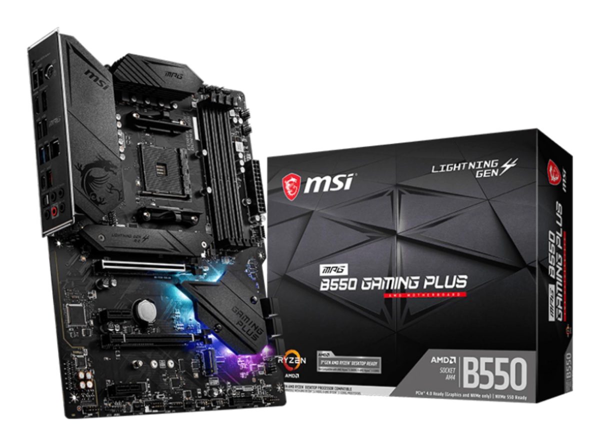 Mainboard, MSI, AMD B550, SAM4, ATX, 2xPCI-Express 3.0 1x, 1xPCI-Express 3.0 4x, 2xM.2, 1xPCI-Express 4.0 1x, Memory DDR4, Memory slots 4, 1xHDMI, 1xDisplayPort, 2xAudio-In, 3xAudio-Out, 4xUSB 2.0, 1xUSB type C, 3xUSB 3.2, 1xPS/2, 1xOptical S/PDIF, 1xRJ45, MPGB550GAMINGPLUS