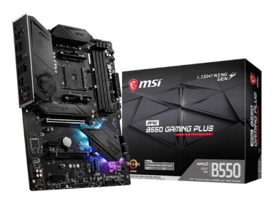 Mainboard, MSI, AMD B550, SAM4, ATX, 2xPCI-Express 3.0 1x, 1xPCI-Express 3.0 4x, 2xM.2, 1xPCI-Express 4.0 1x, Memory DDR4, Memory slots 4, 1xHDMI, 1xDisplayPort, 2xAudio-In, 3xAudio-Out, 4xUSB 2.0, 1xUSB type C, 3xUSB 3.2, 1xPS/2, 1xOptical S/PDIF, 1xRJ45, MPGB550GAMINGPLUS