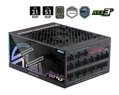 Power Supply, MSI, MPG Ai1300TS PCIE5, ATX, PC, 100 - 240 V, 1300 W, MPGAI1300TSPCIE5