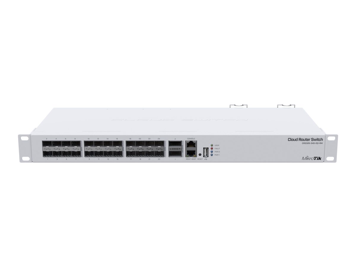 MikroTik Cloud Router Switch 326-24S+2Q+RM with RouterOS L5, 1U rackmount Enclosure, MikroTik