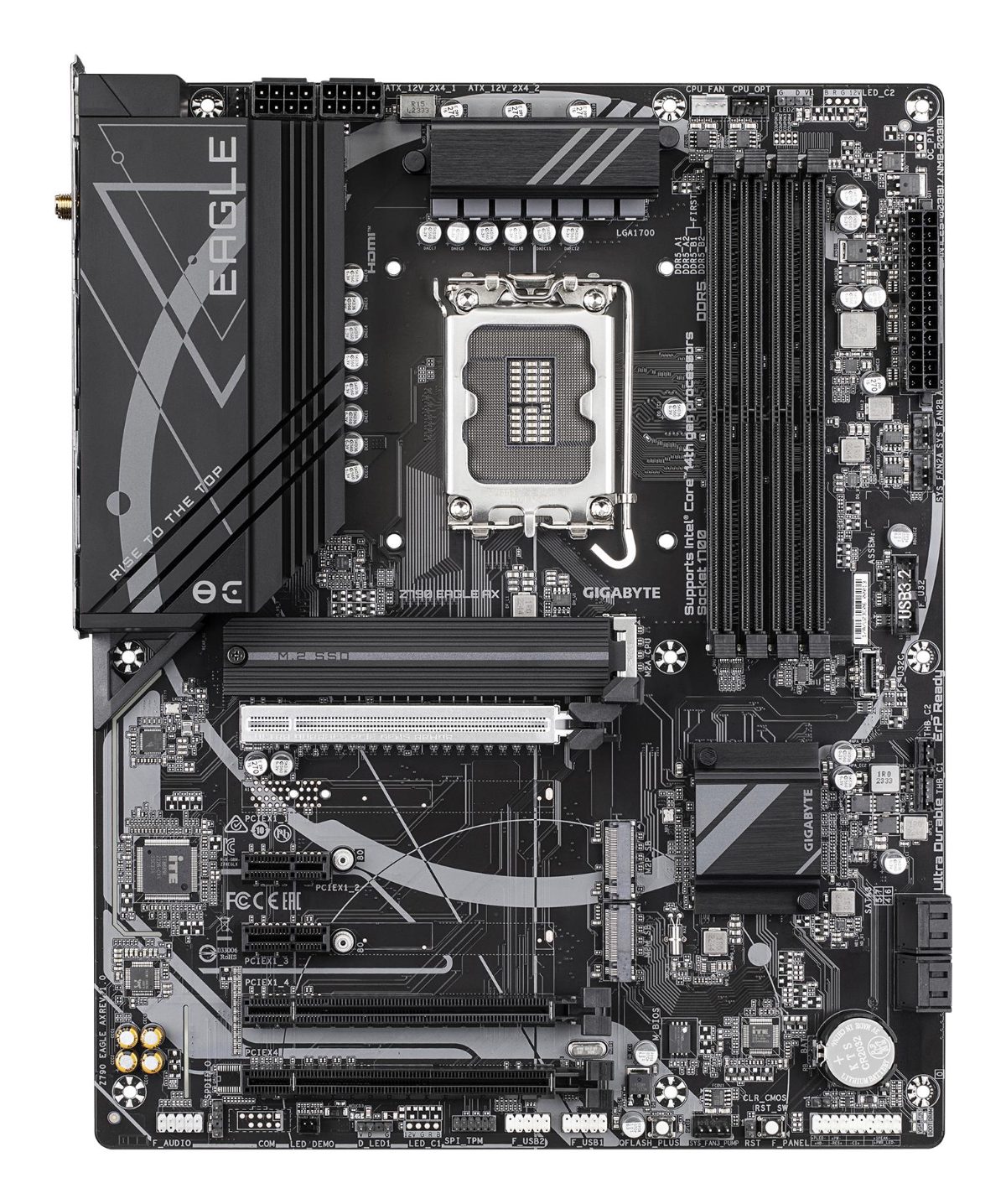 Gigabyte Z790 EAGLE AX, Processor family Intel, Processor socket LGA1700, DDR5 DIMM, Supported hard disk drive interfaces SATA, M.2, Number of SATA connectors 4