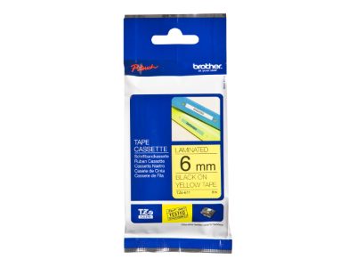 TZe-611 Laminated Tape, Black on Yellow, TZe, 8 m, 6 cm