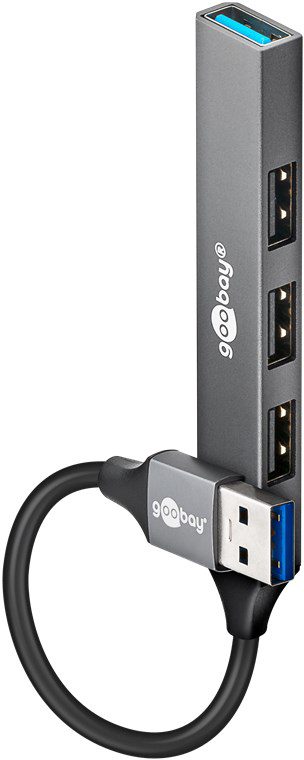 Goobay Slim 4-Port USB Hub, USB-A to USB-A, 5 Gbit/s, 74456