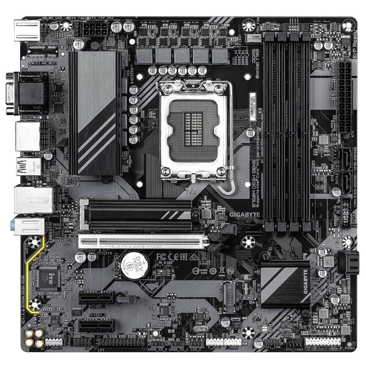 Gigabyte B760M DS3H GEN5, Processor family Intel, Processor socket LGA1700, Supported hard disk drive interfaces SATA, M.2, Number of SATA connectors 4