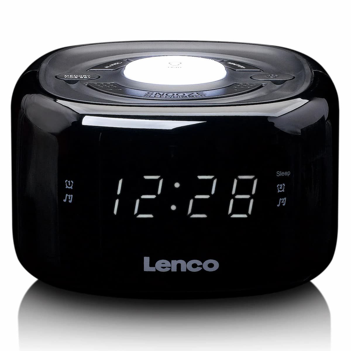 Lenco radio pulkstenis, ar nakts gaismu, balts