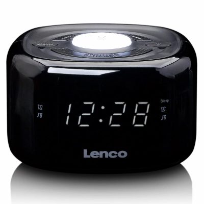 Lenco radio pulkstenis, ar nakts gaismu, balts