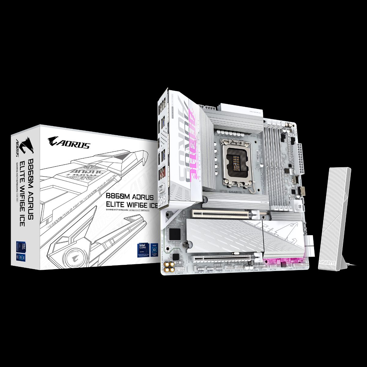 Gigabyte B860M AORUS ELITE WIFI6E ICE, Processor family Intel, Processor socket LGA1851, DDR5, Supported hard disk drive interfaces SATA, M.2, Number of SATA connectors 4