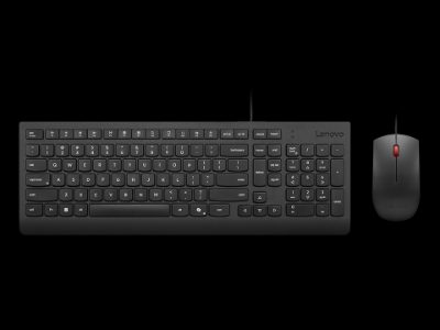 Lenovo Essential Wired Combo Keyboard and Mouse, Keyboard and Mouse Set, Wired, Mouse included, Estonian, Black